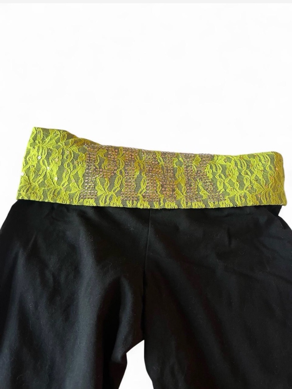 Victoria's Secret Black Athletic Shorts with Neon Yellow Lace Waistband